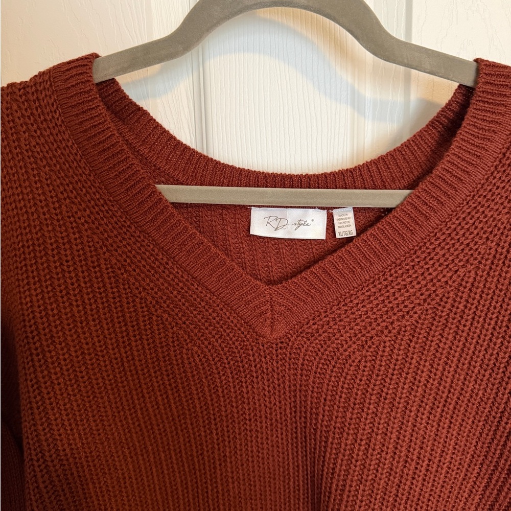 RD Style Rust Knit Sweater Size XL Cozy Oversized Fall - Picture 4 of 6
